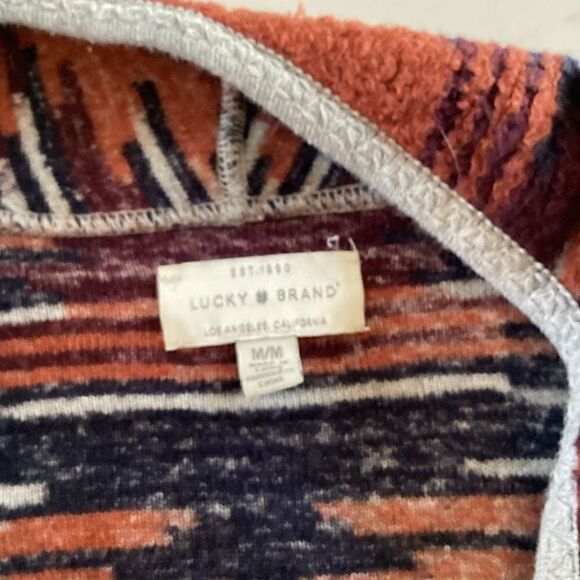 Lucky Brand Open Front Cardigan Sweater Sz M Aztec Southwestern Fringe - Picture 7 of 9